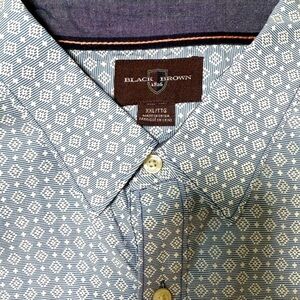 Black Brown 1826 Men’s Button Down Shirt XXL Blue White Geometric 100% Cotton